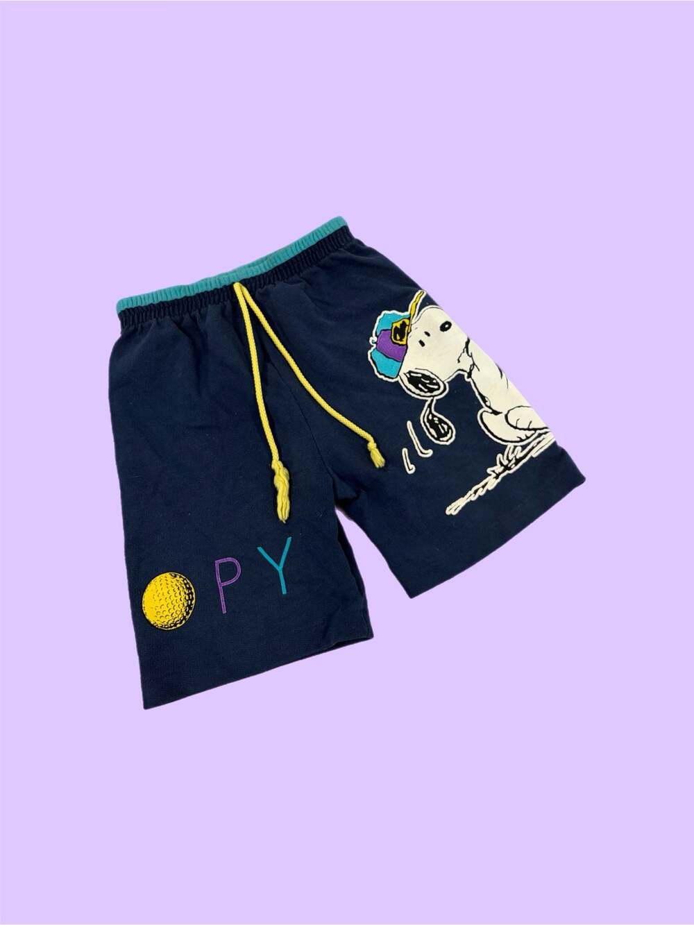 Vintage Peanuts Snoopy Golf Graphic Drawstring Shorts
